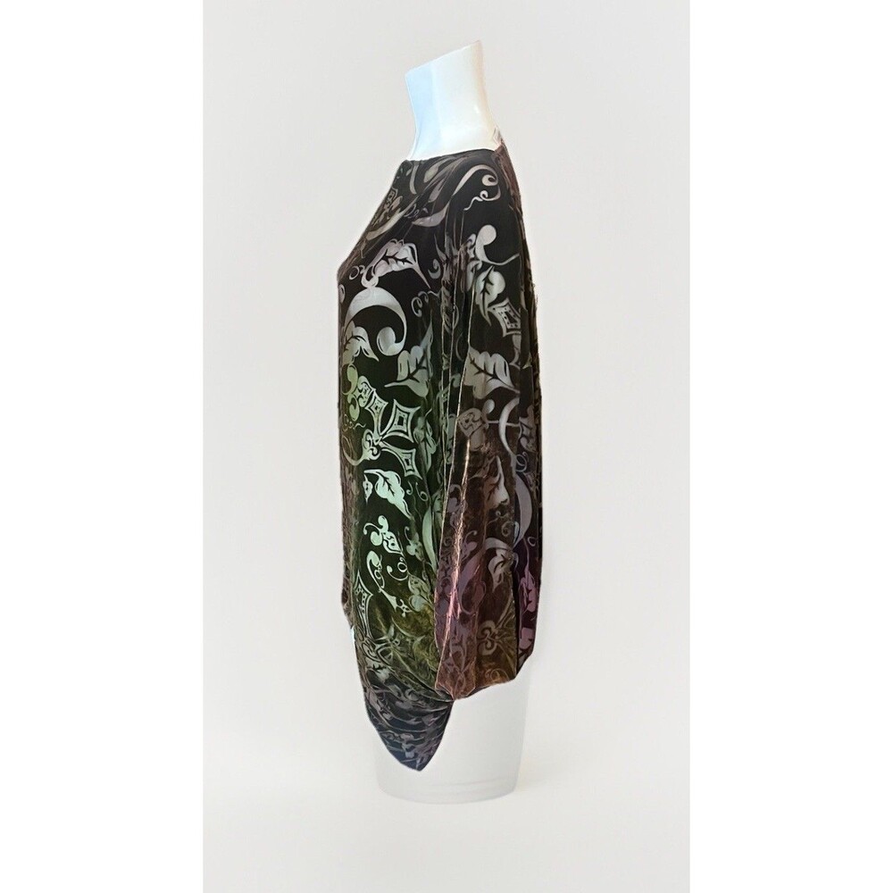 Patricia Lester Velvet Burnout Brown Olive Ombré  Drape Sleeve Dress Size Small - Picture 3 of 9